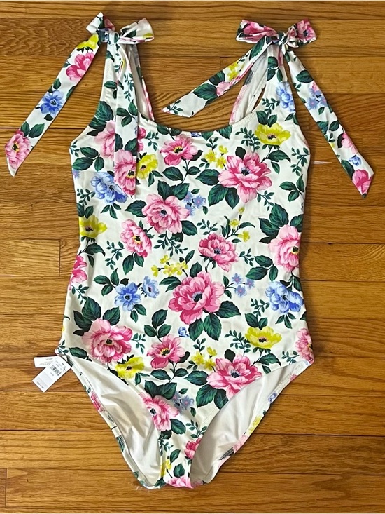 aerie Other - Aerie Floral Tie-Shoulder One-Piece Swimsuit in Cream, Pink, Yellow & Blue
